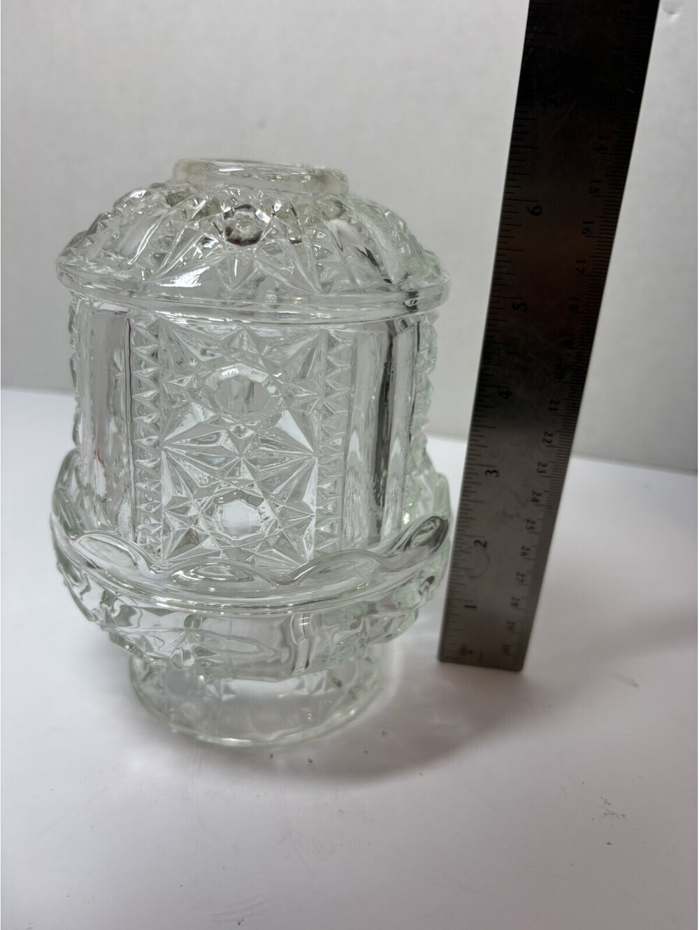 Indiana Glass Co. Clear Stars And Bars Fairy Lamp Candle Holder MCM Vintage - Picture 6 of 9